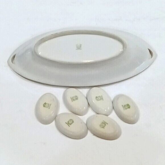 Antique Noritake Porcelain Sushi Serving Dish & Six Matching Sauce Dips/Cellars - Picture 2 of 9